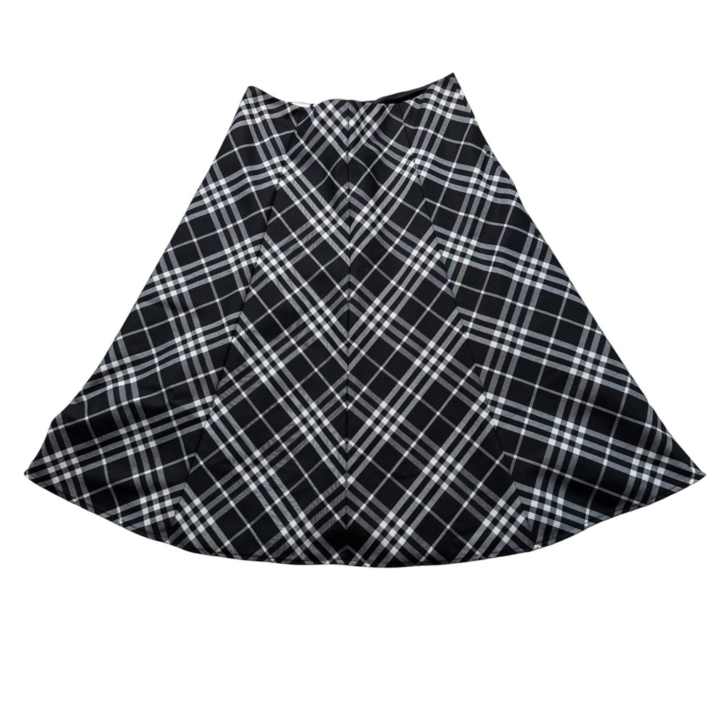 Jones New York Signature Petite Black White Plaid A-Line Midi Skirt 4P #327